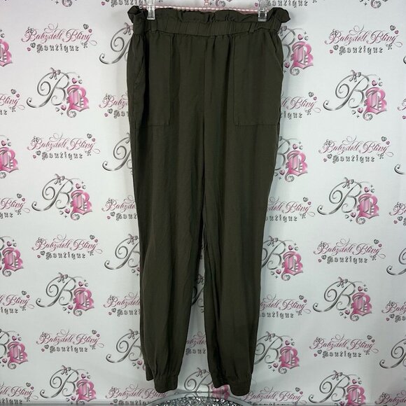 Ci Sono pants cargo style green military stretch Dark Olive Joggers pockets - Picture 1 of 7